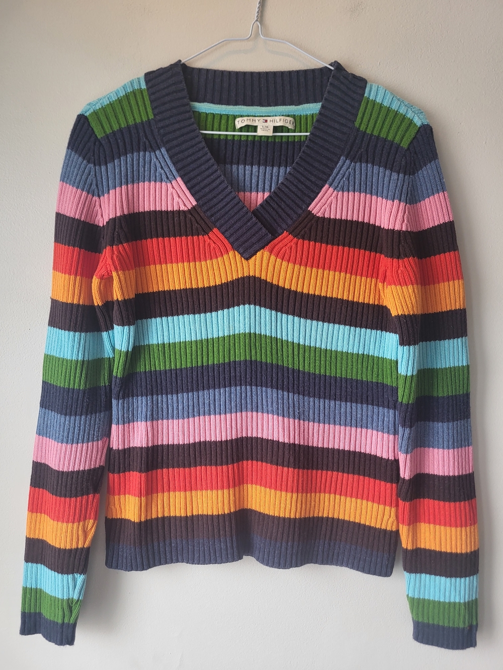 Tommy Hilfiger Multicolor Striped V-Neck 90s Knit Sweater